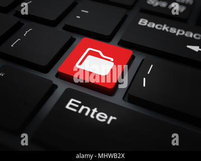 Icône de dossier sur red touche du clavier. 3D illustration. Banque D'Images