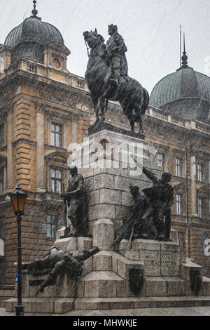 Cracovie, Pologne Petite / Pologne - 04 févr. 2018 : Monument Grunwald. En plus de il cheval est roi Wladyslaw Jagellon Banque D'Images