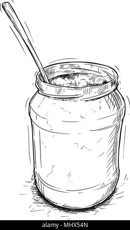 Vector illustration artistique ou un dessin de la confiture, de la marmelade ou de miel et une cuillère Jar Illustration de Vecteur