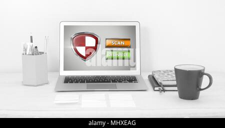 Bouclier de protection sécurité antivirus sur l'ordinateur portable Banque D'Images
