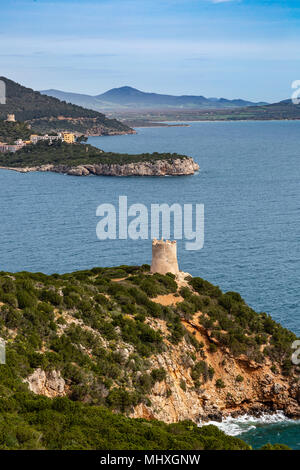 Vue depuis le cap 'Capo Caccia" sur la côte nord de la Sardaigne, Italie Banque D'Images