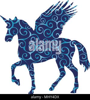 Pégase Licorne silhouette modèle symbole mythologie conte fantastique Illustration de Vecteur