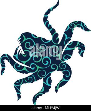 Kraken pieuvre géante silhouette modèle mythologie ancienne fantas Illustration de Vecteur