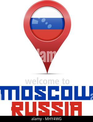 Big Red Marqueur de carte. L'axe de l'emplacement. Coupe du Monde de Football 2018. Bienvenue à Moscou, Russie. Vector Illustration Illustration de Vecteur