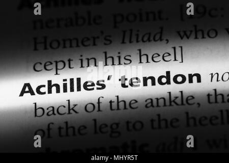 Le tendon d'achille mot dans un dictionnaire. Concept du tendon d'Achille. Banque D'Images