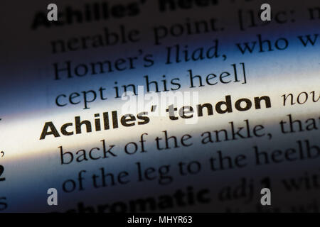 Le tendon d'achille mot dans un dictionnaire. Concept du tendon d'Achille. Banque D'Images