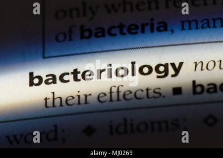 Mot du dictionnaire de bactériologie bactériologie. concept. Banque D'Images