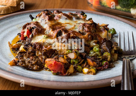 Macar Kebabi / hongroise avec la viande hachée , fromage fondu et les légumes sur une plaque de mélamine. Banque D'Images