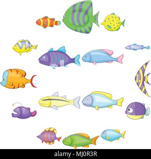 Poissons différents icons set, cartoon style Illustration de Vecteur