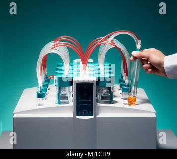 Mains travaillant dans un laboratoire d'essai et d'analyse Banque D'Images