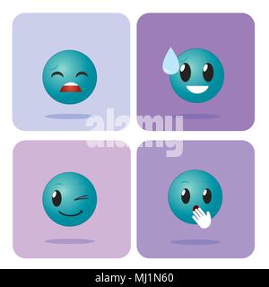 Ensemble d'émoticônes sur icônes carrés Illustration de Vecteur