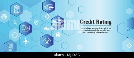 En-tête de la cote de crédit de la dette, la bannière Web w, carte de crédit et votre pointage de crédit Icon Set Illustration de Vecteur