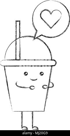 Kawaii café tasse de papier bulle amour cartoon vector illustration Illustration de Vecteur