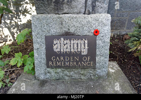 Plaque dans le Canadian Memorial Church Garden of Remembrance, Vancouver, BC, Canada Banque D'Images