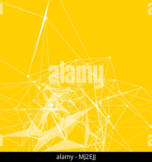 Résumé fond. Points blancs connecté avec les lignes sur fond jaune à la mode Banque D'Images
