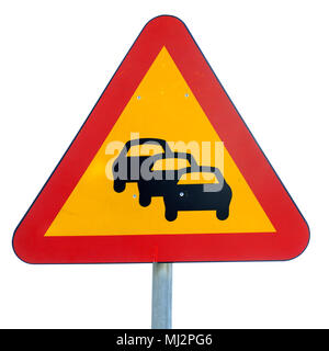 Panneau d'avertissement de trafic Tailback isolated on white Banque D'Images