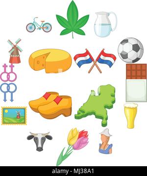 Netherland travel icons set, cartoon style Illustration de Vecteur