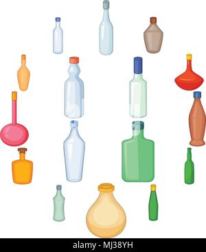 Différentes bouteilles icons set, cartoon style Illustration de Vecteur