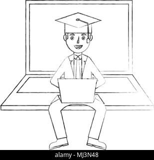 Les jeunes diplômés étudiants siègent dans coffre vector illustration croquis Illustration de Vecteur