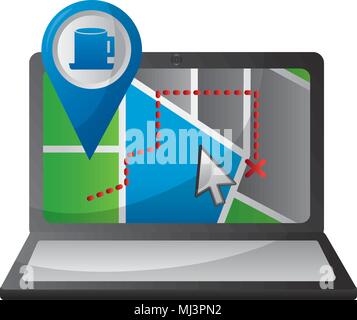 La carte pour ordinateur portable navigation gps borne Coffee cup shop mark vector illustration Illustration de Vecteur