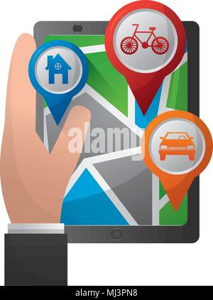 Main courante Plan navigation gps mobile pins accueil vélo et voiture vector illustration Illustration de Vecteur
