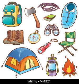 Cartoon Vector illustration de l'ensemble de l'équipement de camping Illustration de Vecteur