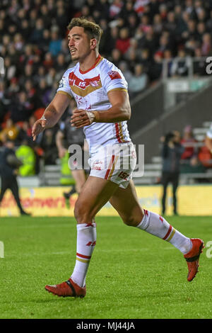 3 mai 2018, totalement méchants, stade St Helens, Angleterre ; Betfred Super League rugby, Round 14, St Helens v des Dragons Catalans ; Tony Gigot de Dragons Catalans Banque D'Images