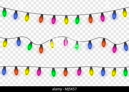 Guirlandes, décorations de fête. Lumières de Noël lumineux isolé sur fond transparent Illustration de Vecteur