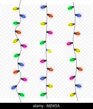 Guirlandes, décorations de fête. Lumières de Noël lumineux isolé sur fond transparent Illustration de Vecteur