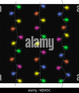 Guirlandes, décorations de fête. Lumières de Noël lumineux isolé sur fond transparent Illustration de Vecteur