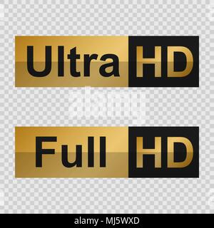Full HD or Ultra HD et étiquettes. La technologie moderne sign Illustration de Vecteur