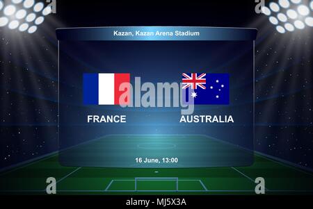 La France contre l'Australie, tableau de football soccer graphique broadcast template Illustration de Vecteur