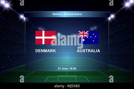 Le Danemark contre l'Australie de bord football soccer template graphique diffusion Illustration de Vecteur