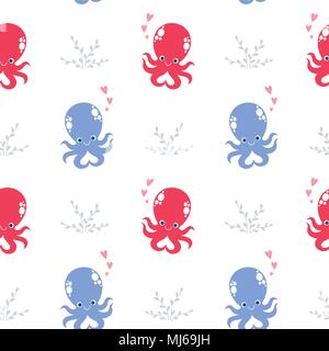 Vector illustration modèle transparent avec Octopus cartoon Illustration de Vecteur