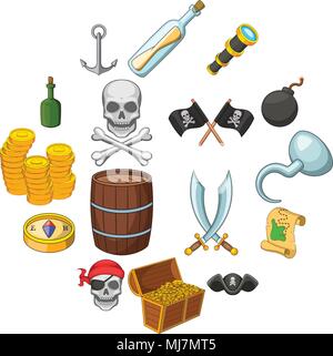 Symboles de la culture pirate icons set, cartoon style Illustration de Vecteur