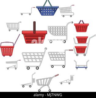 Panier icons set, cartoon style Illustration de Vecteur