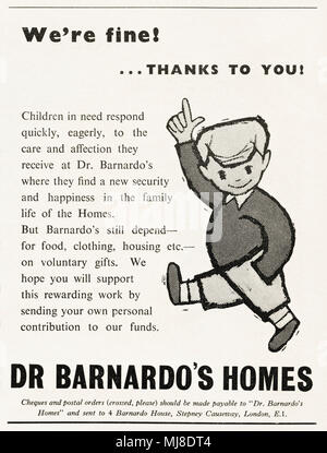 Années 1950 vintage publicitaire original du Dr Barnardo Homes dans revue anglaise vers 1958 Banque D'Images