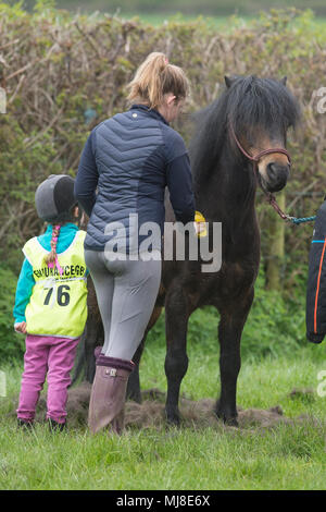 poney de toilettage pour mère et fille Banque D'Images