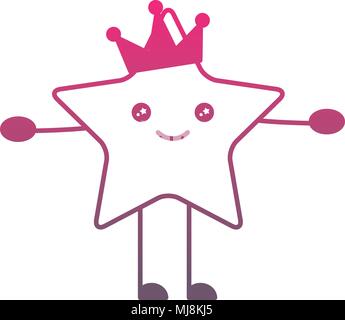 Kawaii happy star avec couronne cartoon vector illustration couleur gradient Illustration de Vecteur