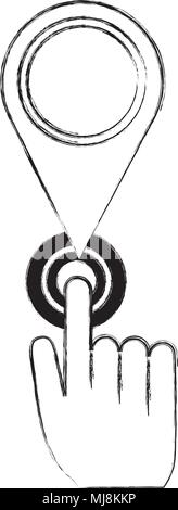 Cliquer sur le bouton main humaine gps map pointeur vector illustration croquis Illustration de Vecteur