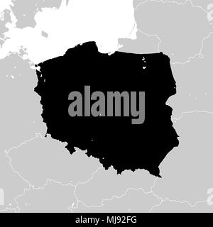 La Pologne avec les pays européens voisins. haute carte vectorielle détaillée - monocrome Illustration de Vecteur
