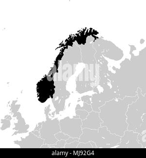 La Norvège avec les pays européens voisins, haute carte vectorielle détaillée - monocrome Illustration de Vecteur