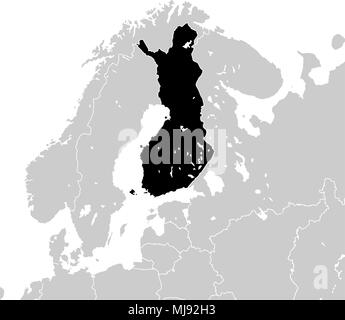 La Finlande avec les pays européens voisins. haute carte vectorielle détaillée - monocrome Illustration de Vecteur