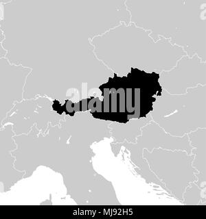 L'Autriche avec les pays européens voisins. haute carte vectorielle détaillée - monocrome Illustration de Vecteur
