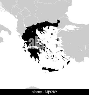 La Grèce avec les pays européens voisins. haute carte vectorielle détaillée - monocrome Illustration de Vecteur