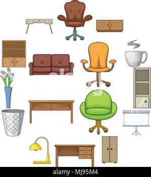 Meubles de bureau, des icônes d'intérieur style cartoon Illustration de Vecteur
