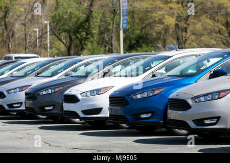 Ford Fiesta, Focus et la fusion des voitures particulières sur un lot revendeur de Seaford, Delaware le 29 avril 2018. Banque D'Images