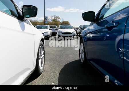 Ford Fiesta, Focus et la fusion des voitures particulières sur un lot revendeur de Seaford, Delaware le 29 avril 2018. Banque D'Images