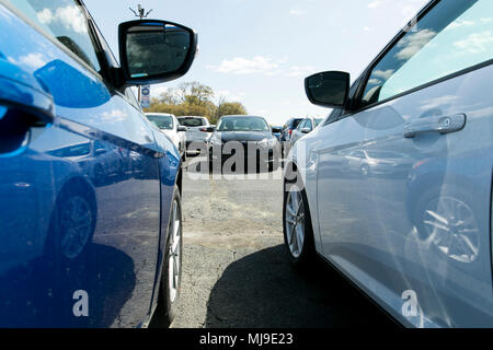 Ford Fiesta, Focus et la fusion des voitures particulières sur un lot revendeur de Seaford, Delaware le 29 avril 2018. Banque D'Images