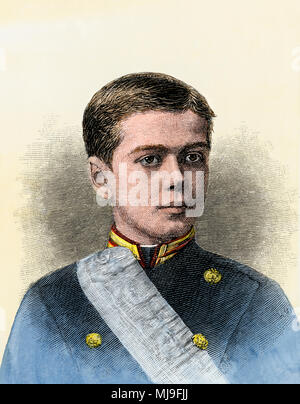 Le Tsar Nicholas II comme un garçon, alors qu'il était le Grand-duc Nicolas Alexandrovitch, l'héritier présomptif, 1880. À la main, gravure sur bois Banque D'Images